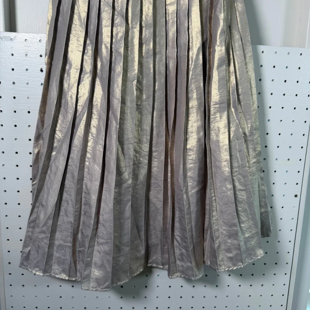 Gymboree Bow Shoulder Pleated Dress Girls Shimmer Gold Lined Sleeveless - 8